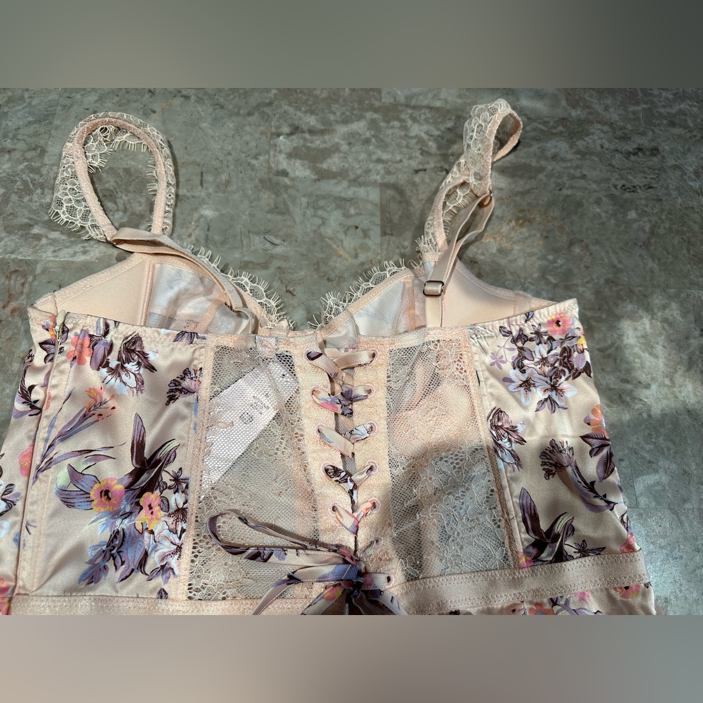 Victoria's Secret Pink/Beige Floral Silky Slip Dress w/ Corset - Picture 9 of 9